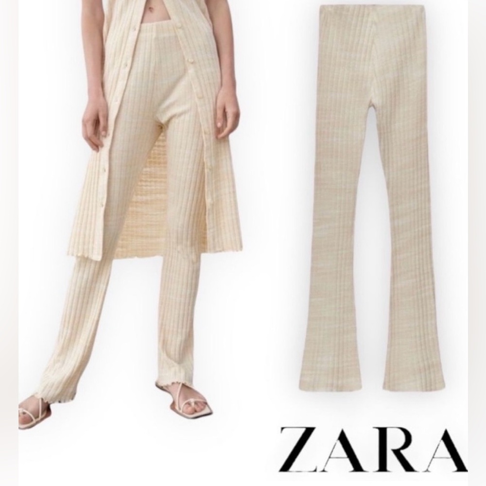 Zara Beige Ribbed Knit Pants